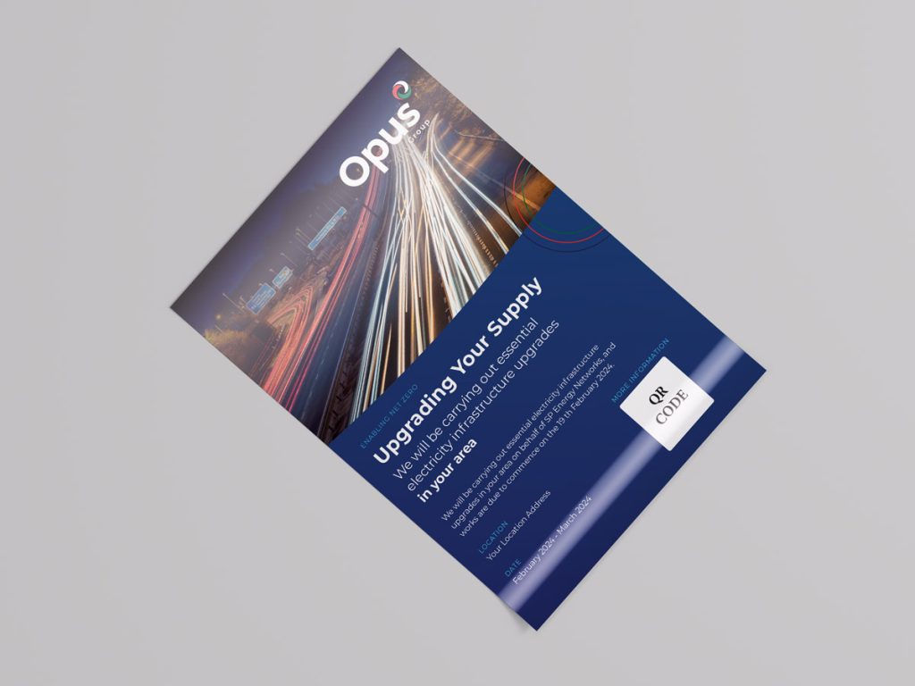 Opus Group a5 leaflet printed and designed by nettl of stockport for civil engineering business opus