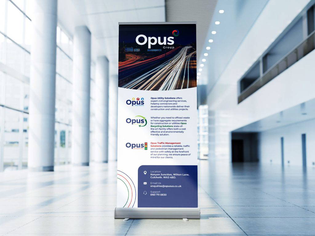 roller banner printing and design by nettl of stockport for civil engineering business opus