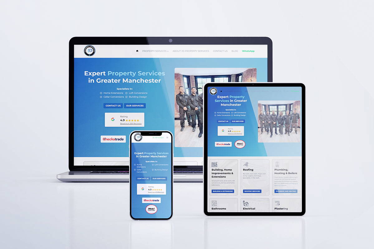 Mobile Tablet Desktop Mockup of  JD Property Services website