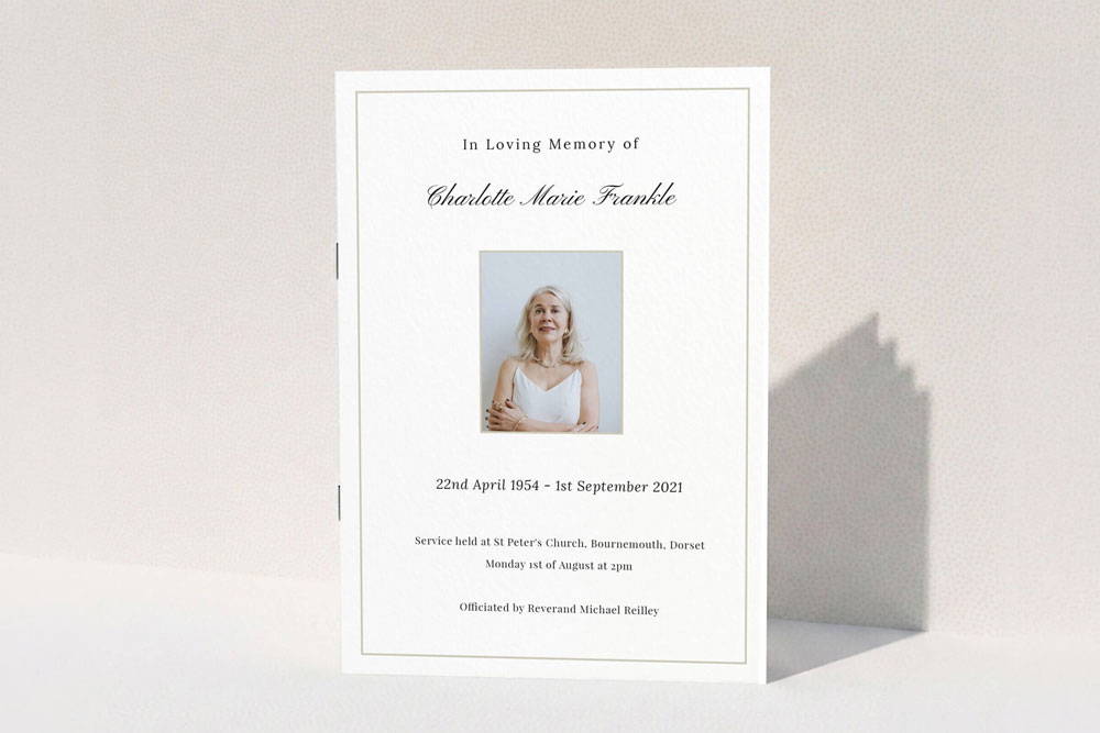 funeral order of service printing booklet on light background
