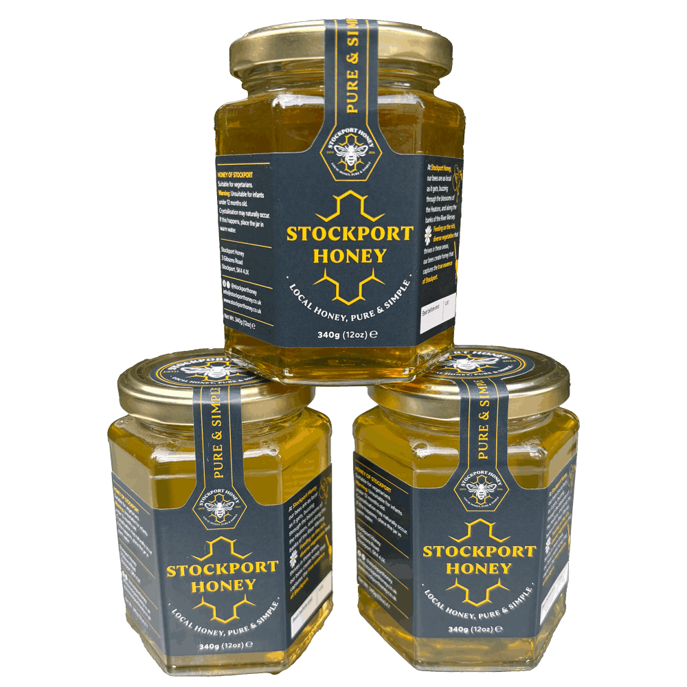 example of packaging design and illustration for Stockport Honey jars