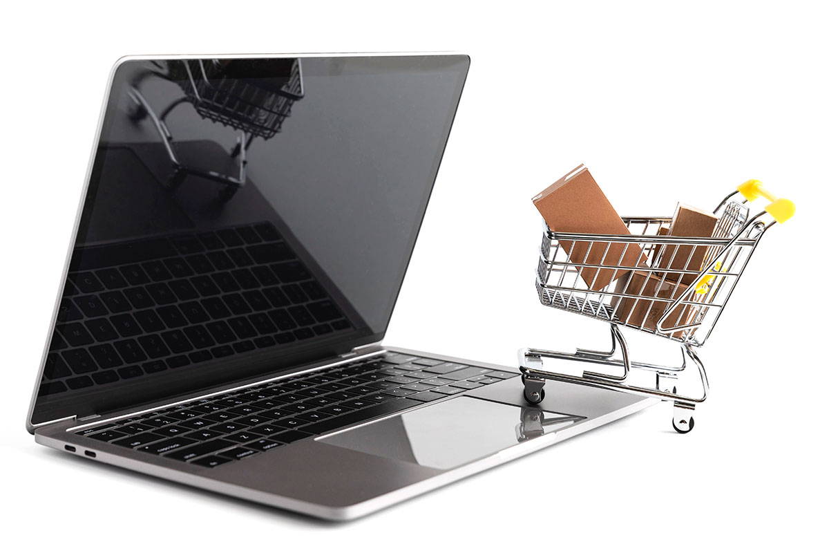 shopping trolley with laptop