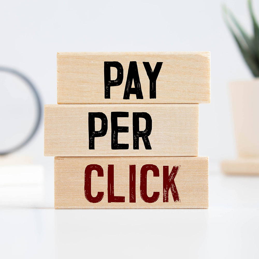 Pay Per Click printed on wooden bricks